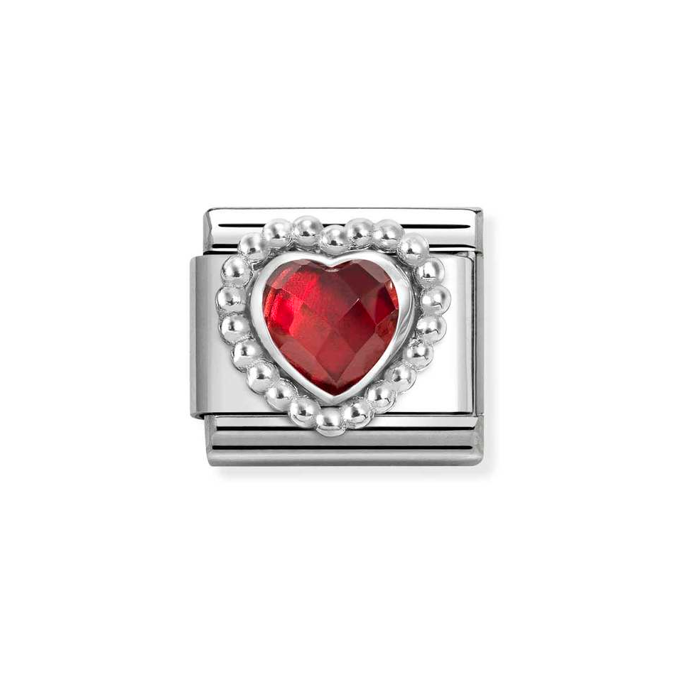 Nomination Classic Link Faceted Red CZ Heart Charm in Silver
