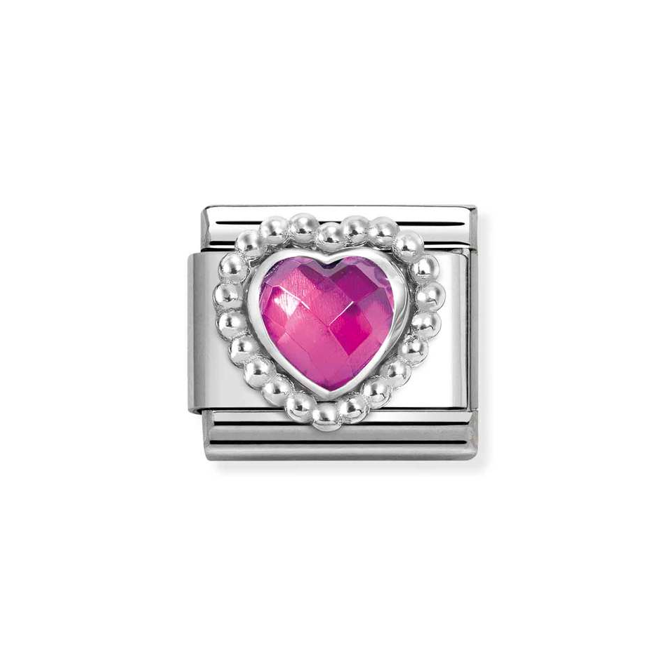 Nomination Classic Link Faceted Fuchsia CZ Heart Charm in Silver