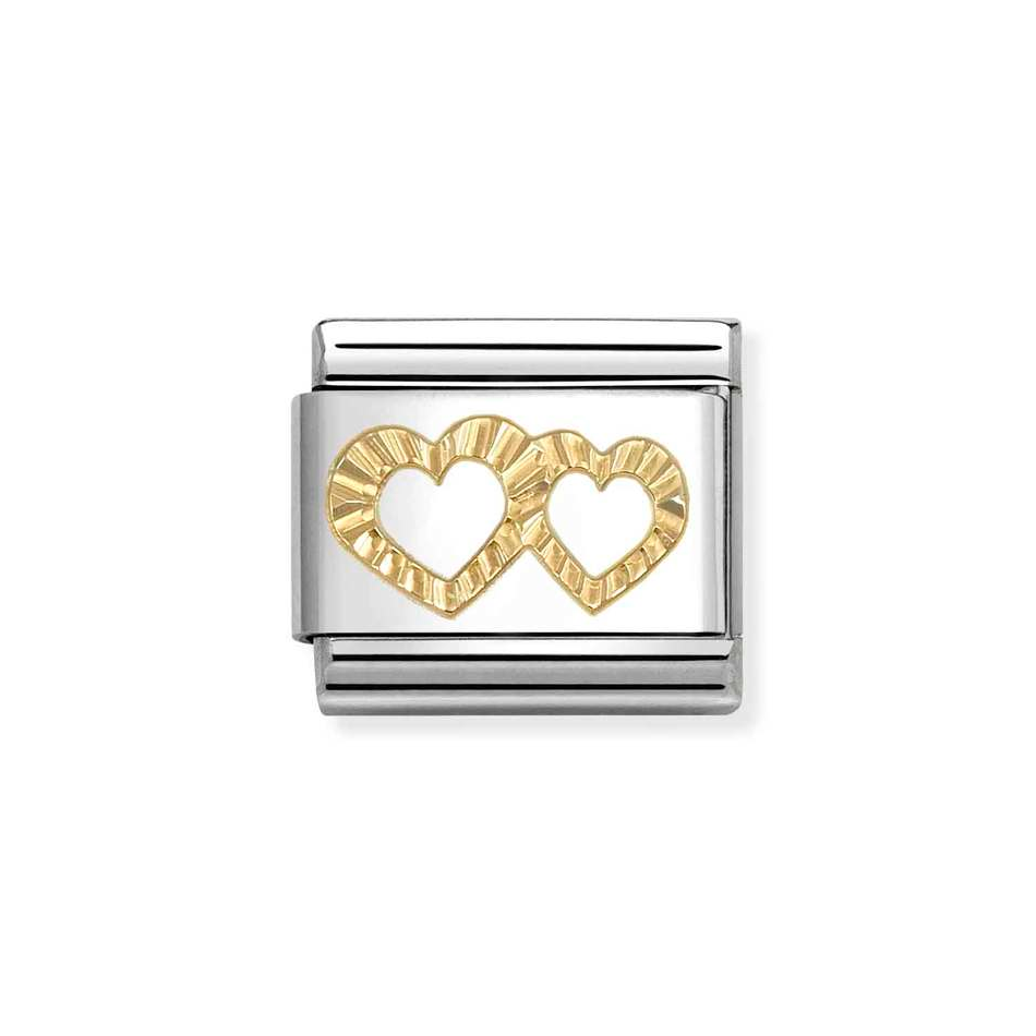 Nomination Classic Link Double Diamond Etched Heart Charm in Gold