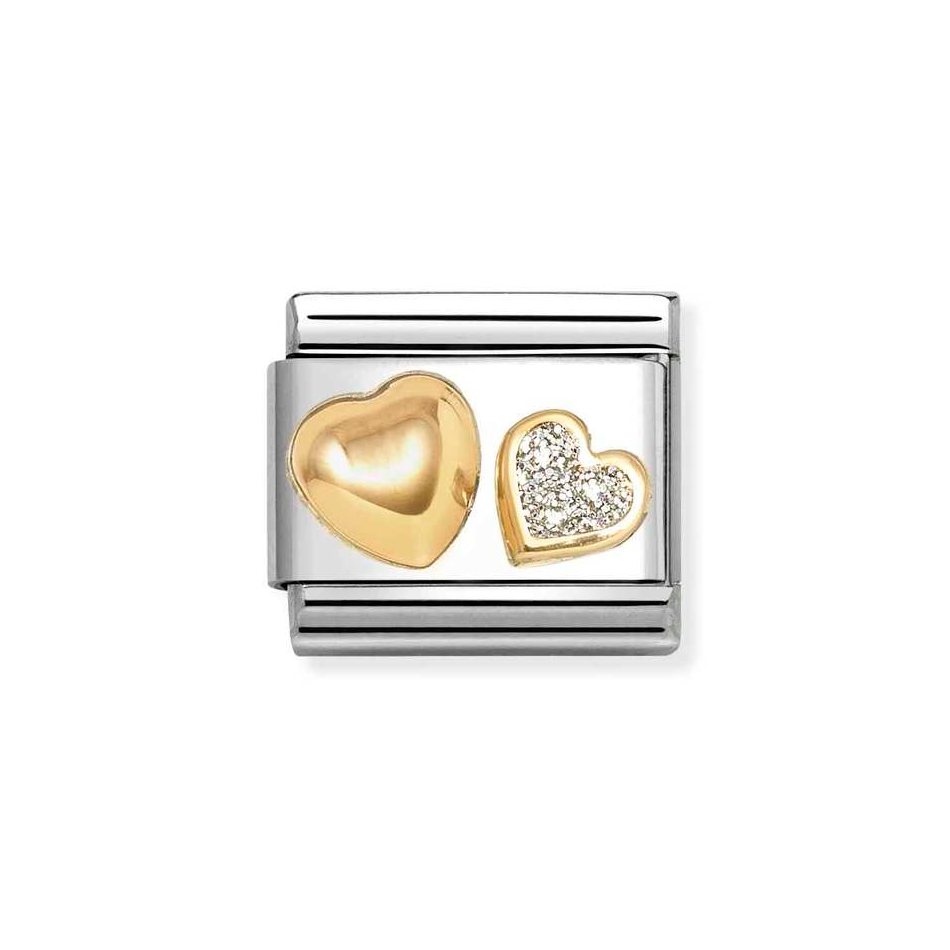 Nomination Classic Link Silver Glitter Double Heart Charm in Gold