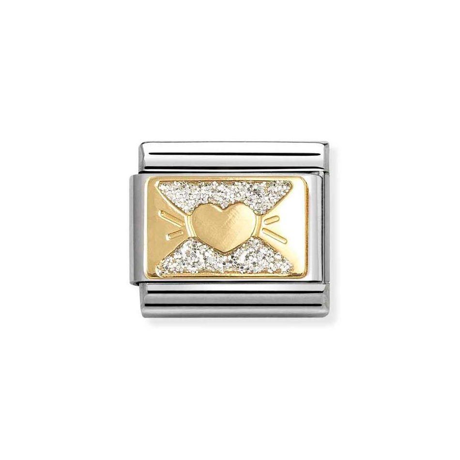 Nomination Classic Link Gold Glitter Heart Bow Charm