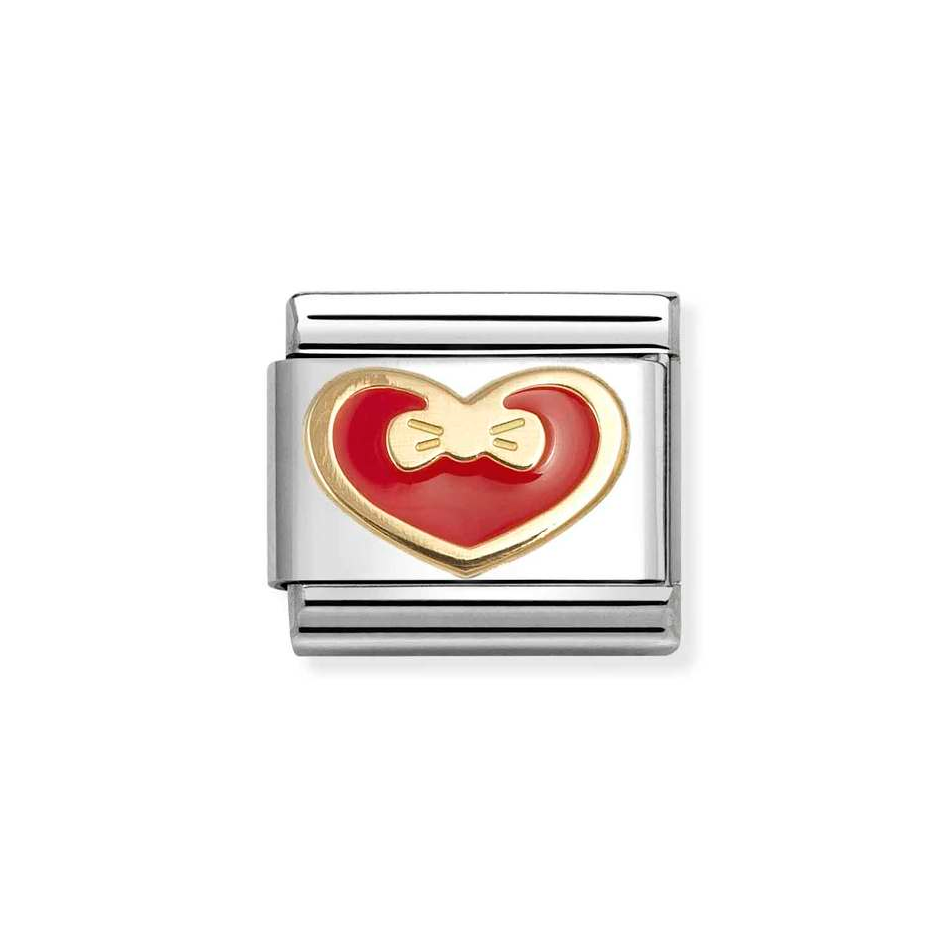 Nomination Classic Link Red & Gold Heart with Bow Charm in Gold