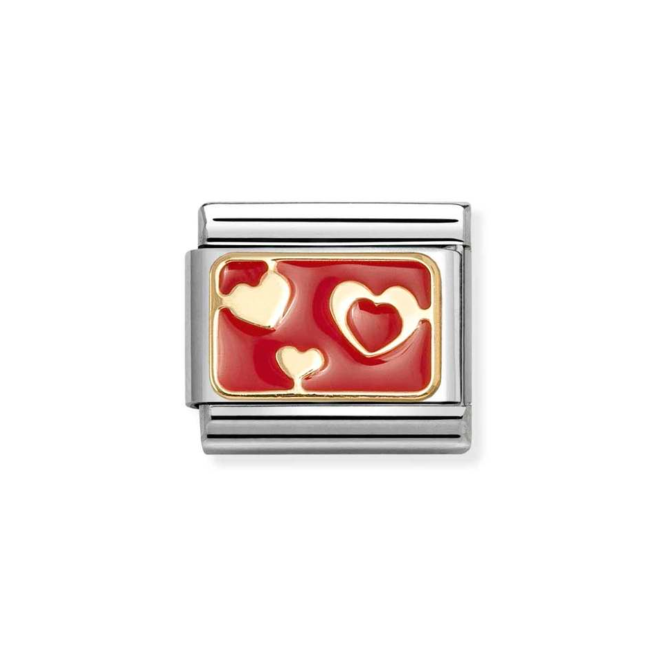 Nomination Classic Link Red & Gold Hearts Charm in Gold