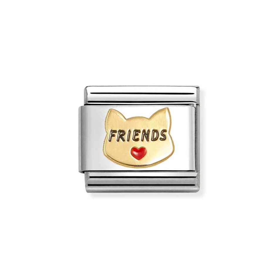Nomination Classic Link Red Heart Cat Friends Charm in Gold
