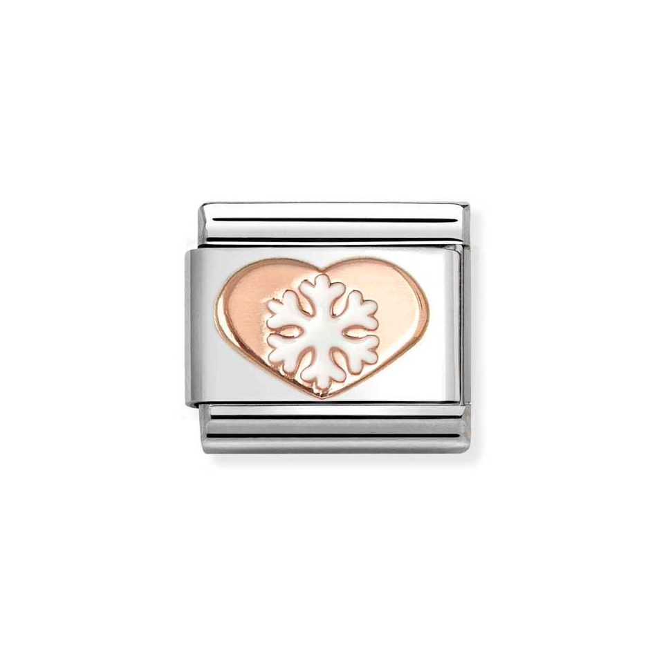 Nomination Classic Link White Snowflake Heart Charm in Rose Gold