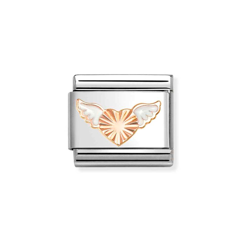 Nomination Classic Link White Winged Diamond Etched Heart in Rose Gold