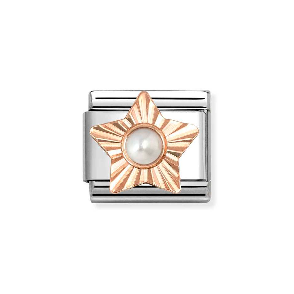 Nomination Classic Link Diamond Cut Star White Pearl Charm in Rose Gold