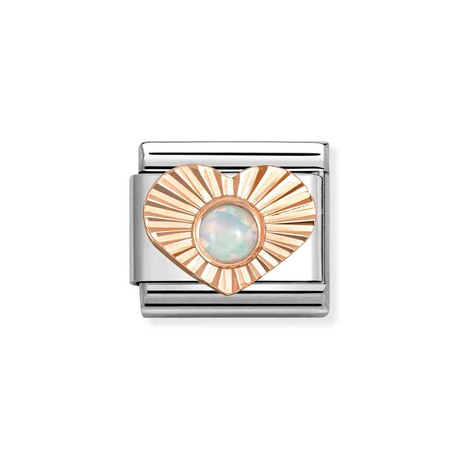 Nomination Classic Link Diamond Cut Heart White Opal Charm in Rose Gold