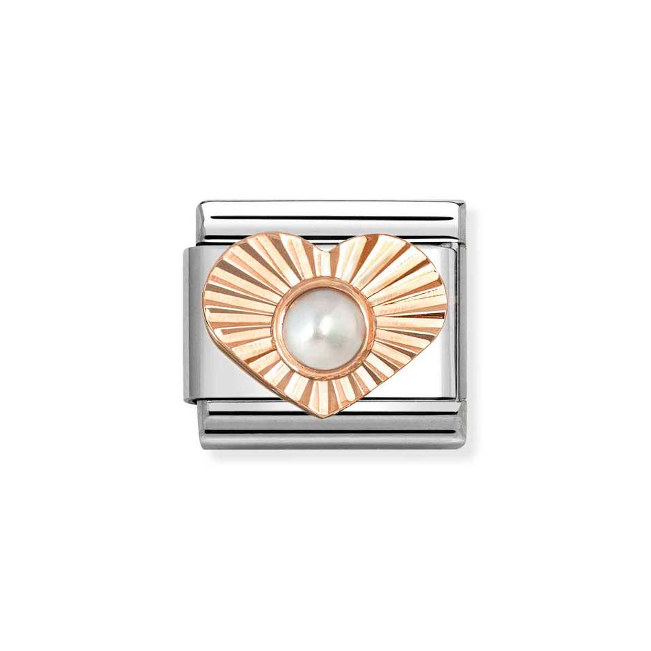 Nomination Classic Link Diamond Cut Heart White Pearl Charm in Rose Gold