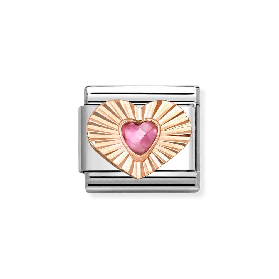 Nomination Classic Link Diamond Cut Heart Pink CZ Charm in Rose Gold