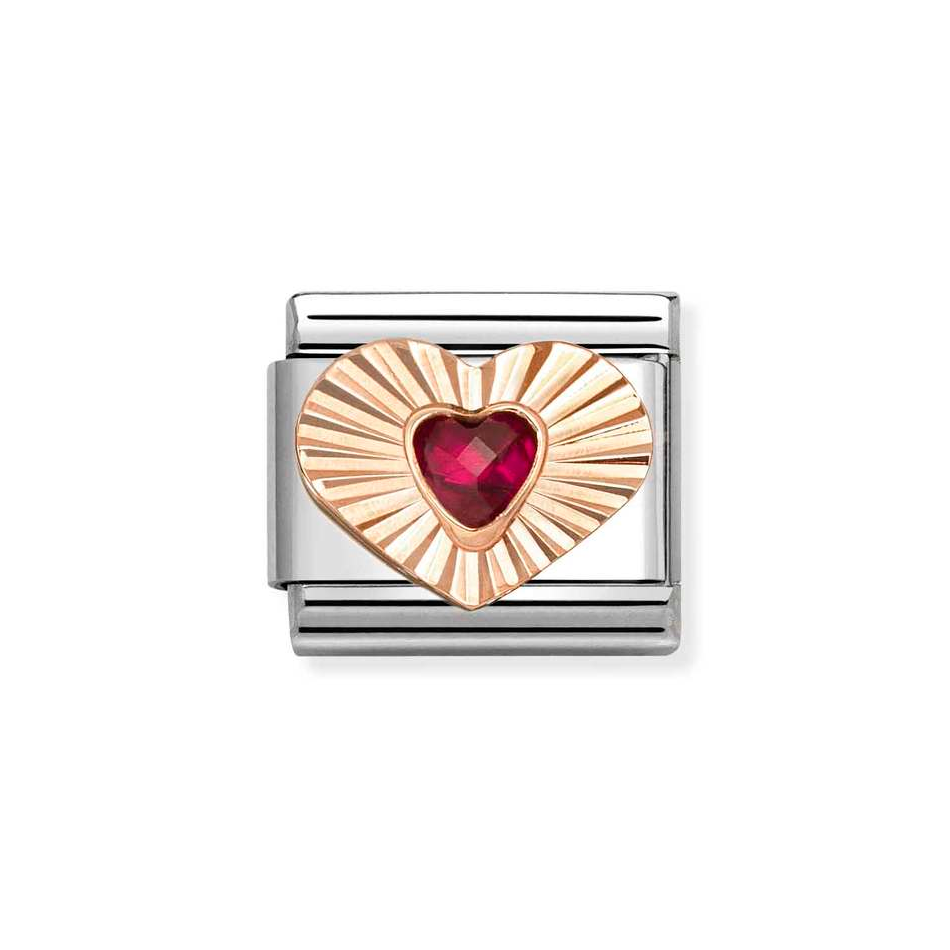 Nomination Classic Link Diamond Cut Heart Red CZ Charm in Rose Gold