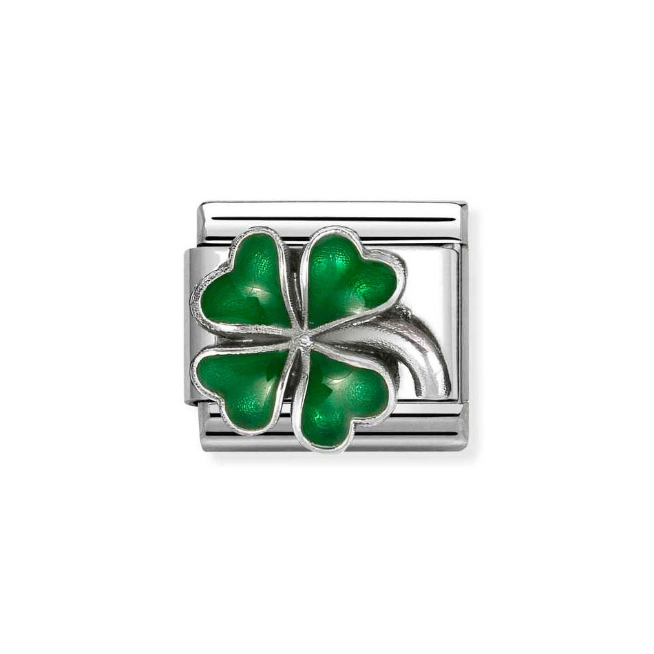 Nomination Classic Link Green Four Leaf Clover Charm in Silver
