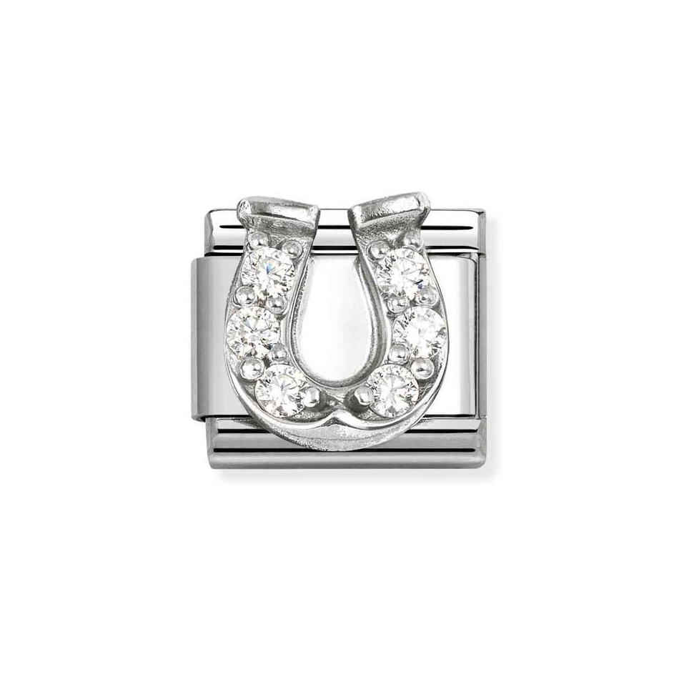Nomination Classic Link White CZ Horseshoe Charm in Silver