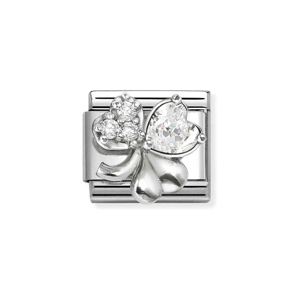 Nomination Classic Link White CZ Clover Charm in Silver