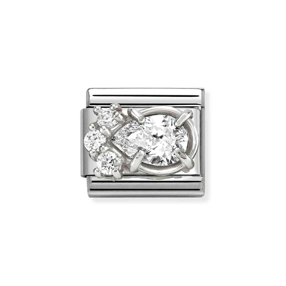 Nomination Classic Link White Teardrop CZ Charm in Silver
