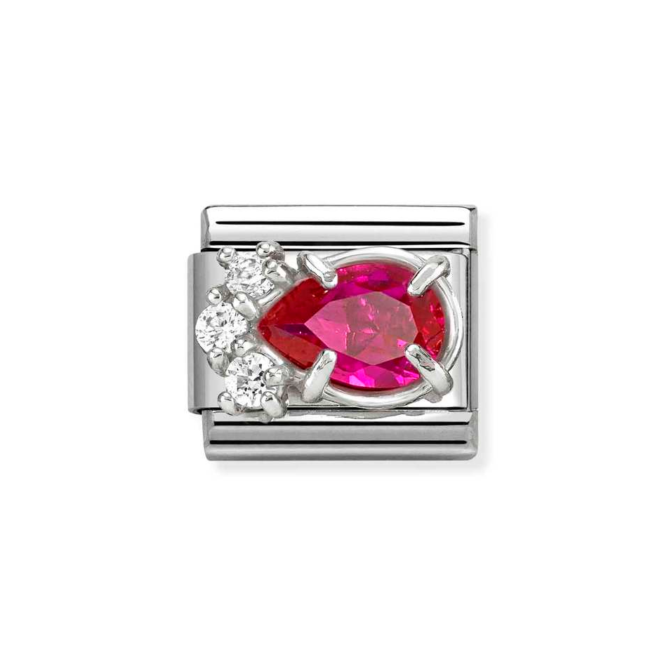 Nomination Classic Link White  & Red Teardrop CZ Charm in Silver