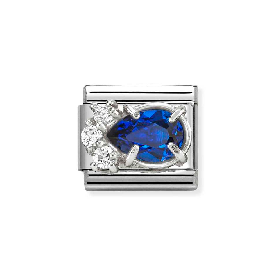 Nomination Classic Link White & Blue Teardrop CZ Charm in Silver
