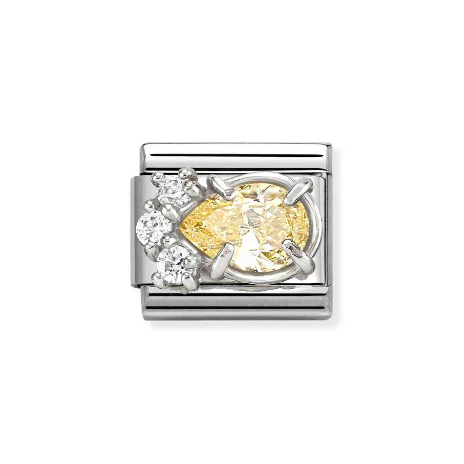 Nomination Classic Link White & Yellow Teardrop CZ Charm in Silver