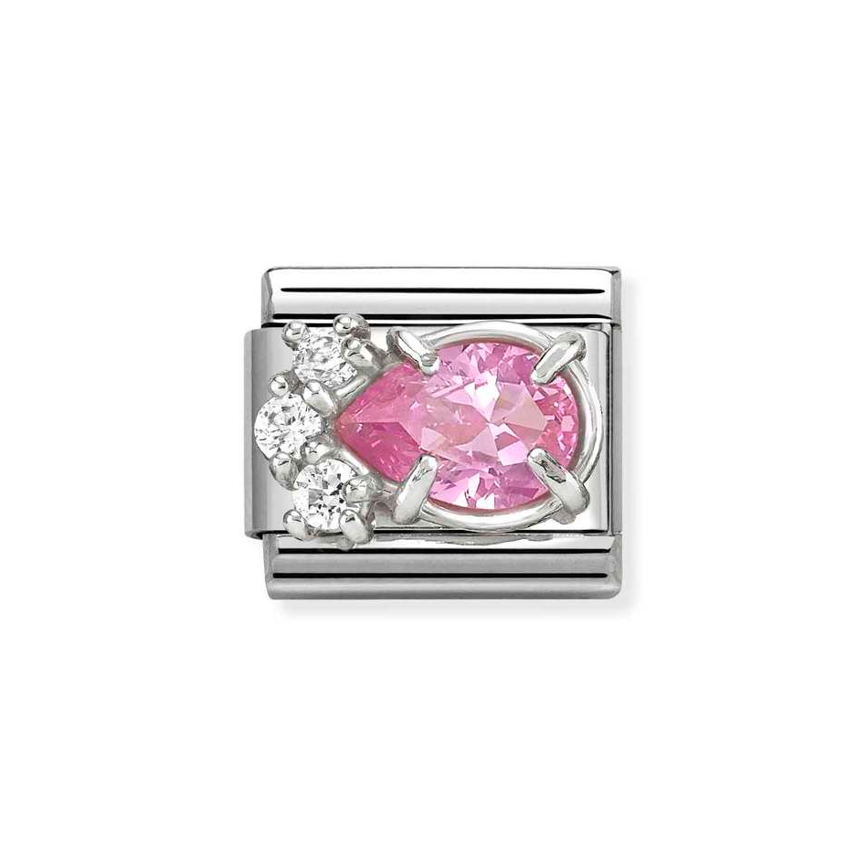 Nomination Classic Link White & Pink Teardrop CZ Charm in Silver