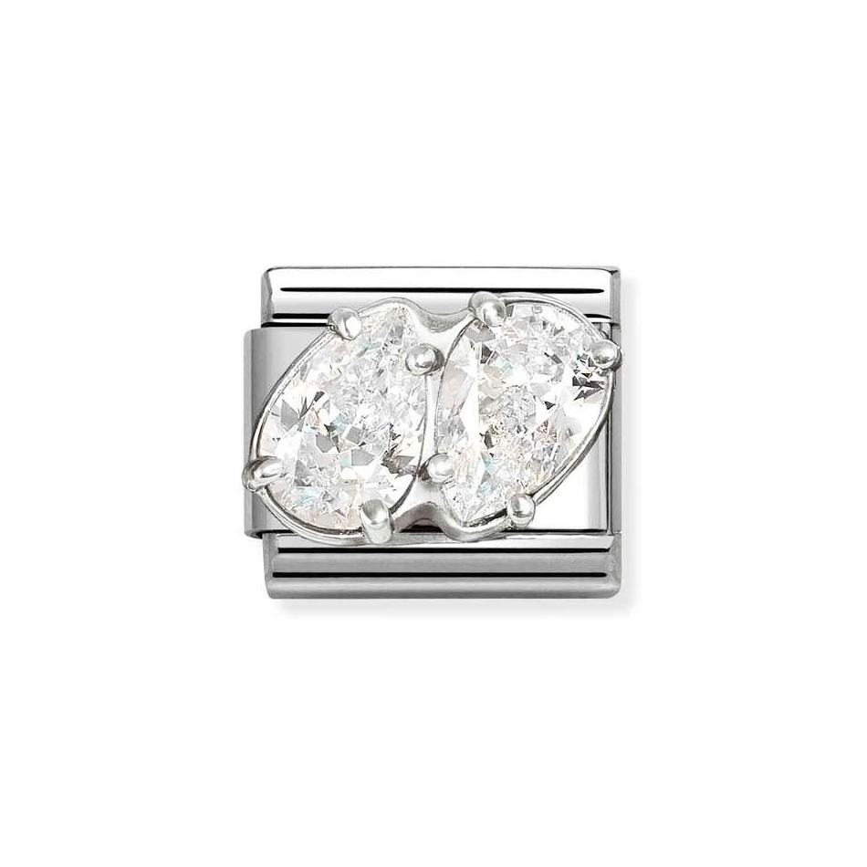 Nomination Classic Link White Double Teardrop CZ Charm in Silver