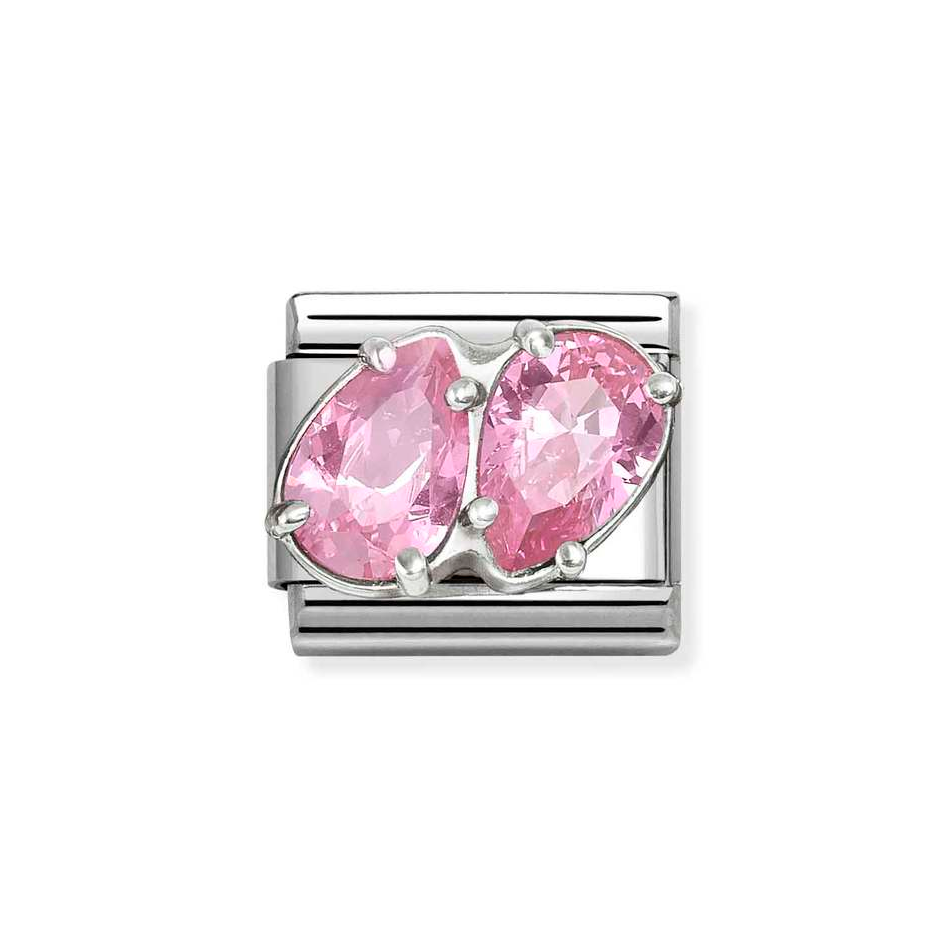 Nomination Classic Link Pink Double Teardrop CZ Charm in Silver