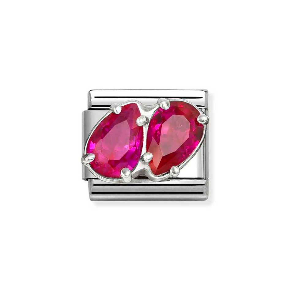 Nomination Classic Link Red Double Teardrop CZ Charm in Silver