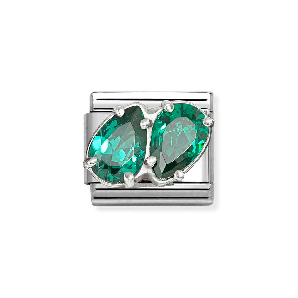 Nomination Classic Link Green Double Teardrop CZ Charm in Silver