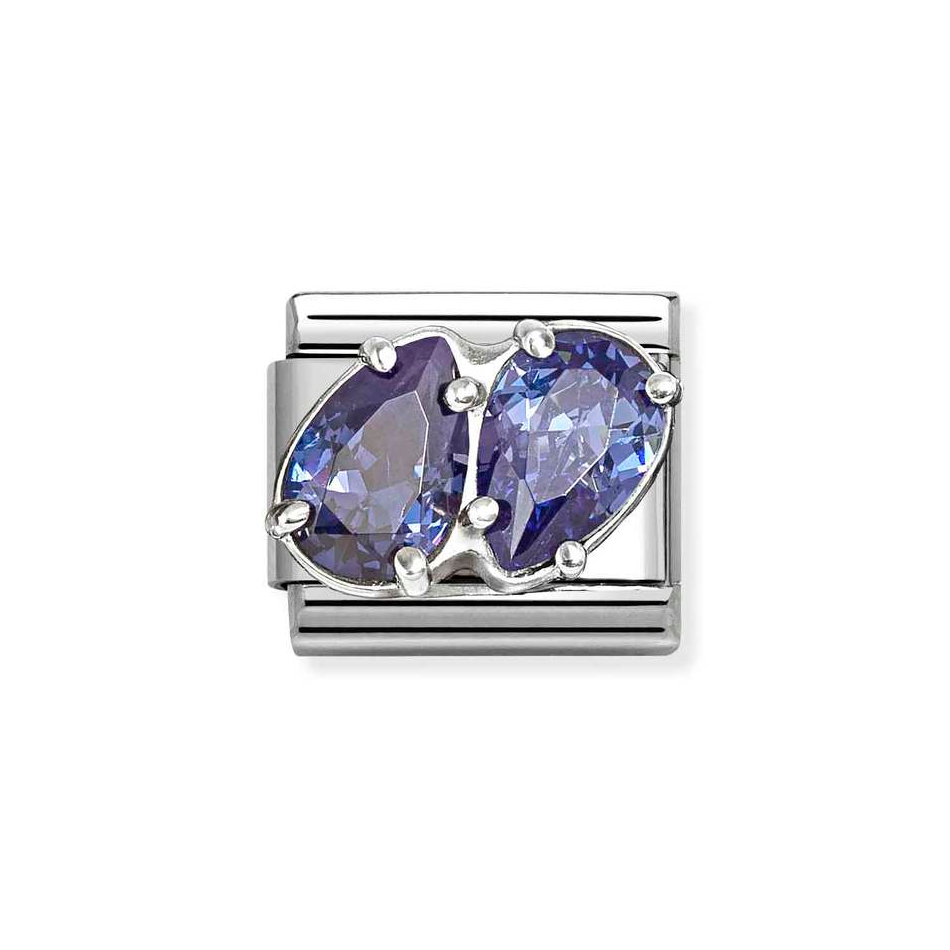 Nomination Classic Link Blue Double Teardrop CZ Charm in Silver