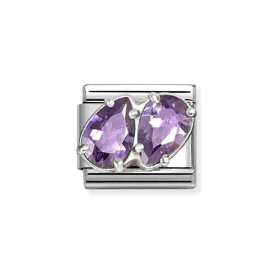 Nomination Classic Link Purple Double Teardrop CZ Charm in Silver