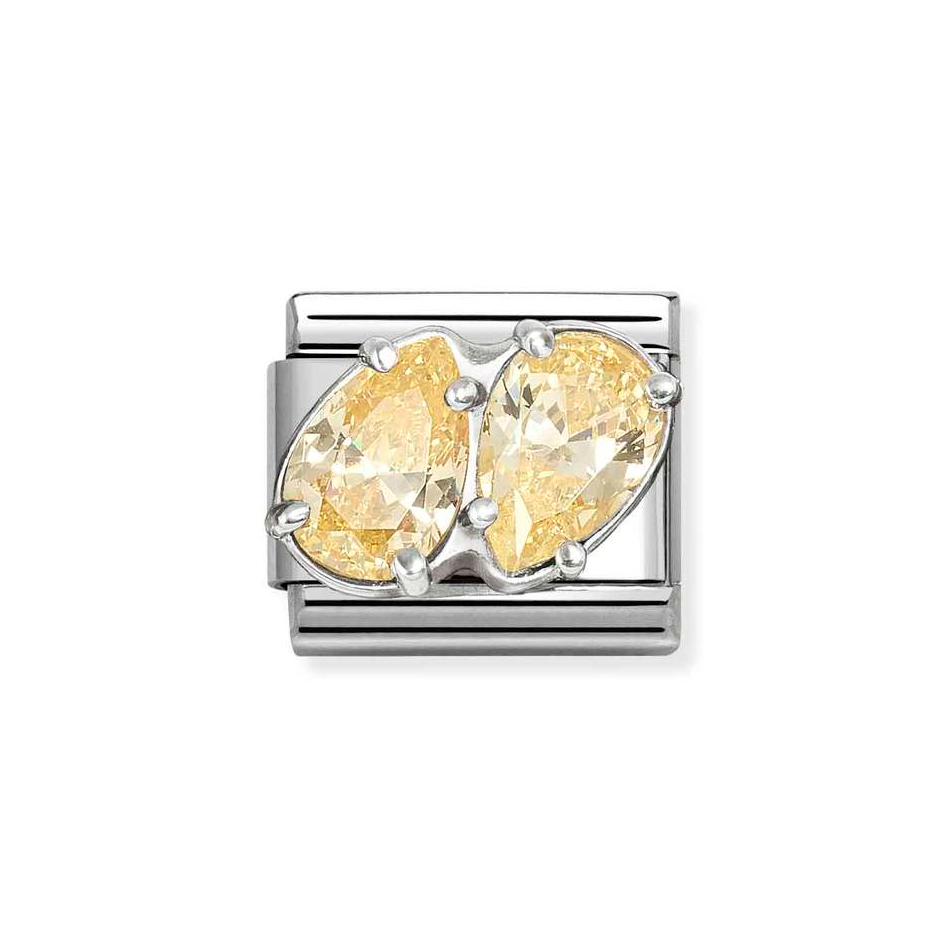 Nomination Classic Link Yellow Double Teardrop CZ Charm in Silver