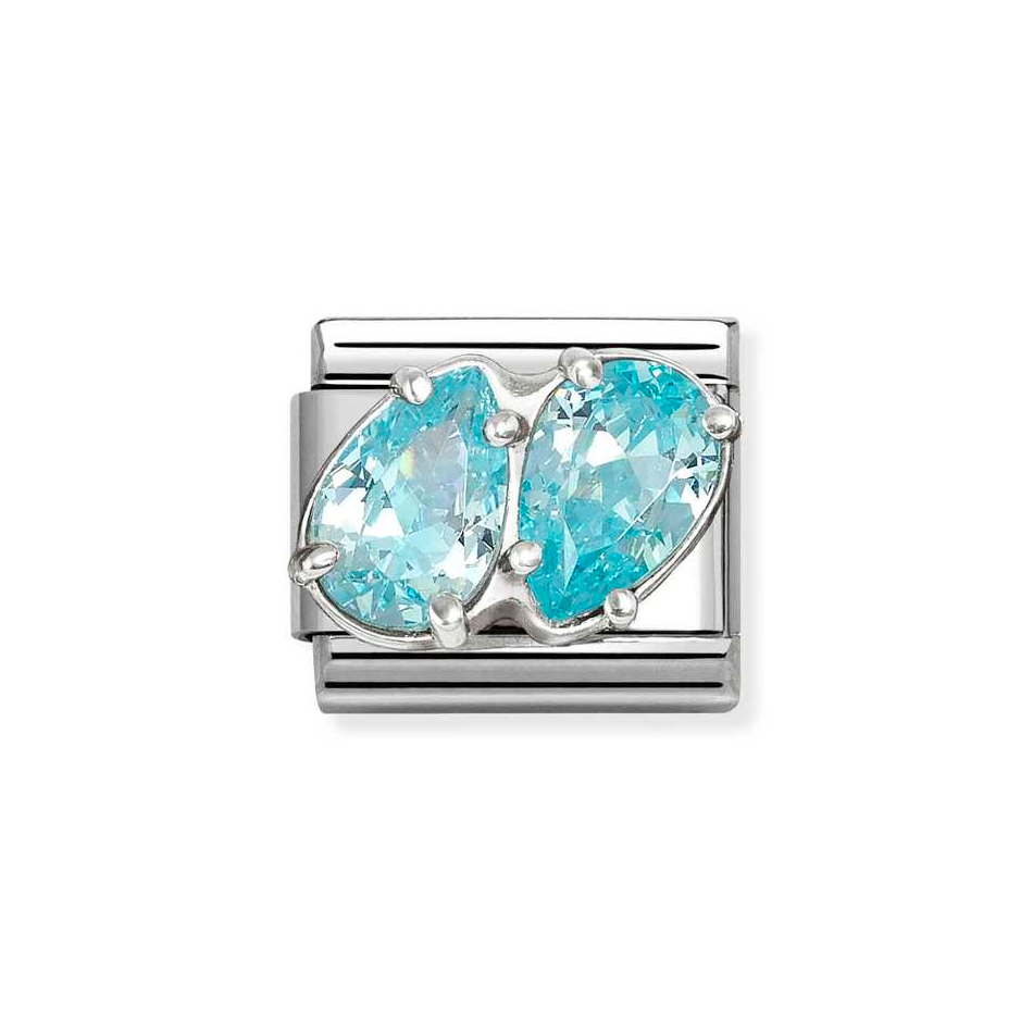 Nomination Classic Link Pale Blue Double Teardrop CZ Charm in Silver