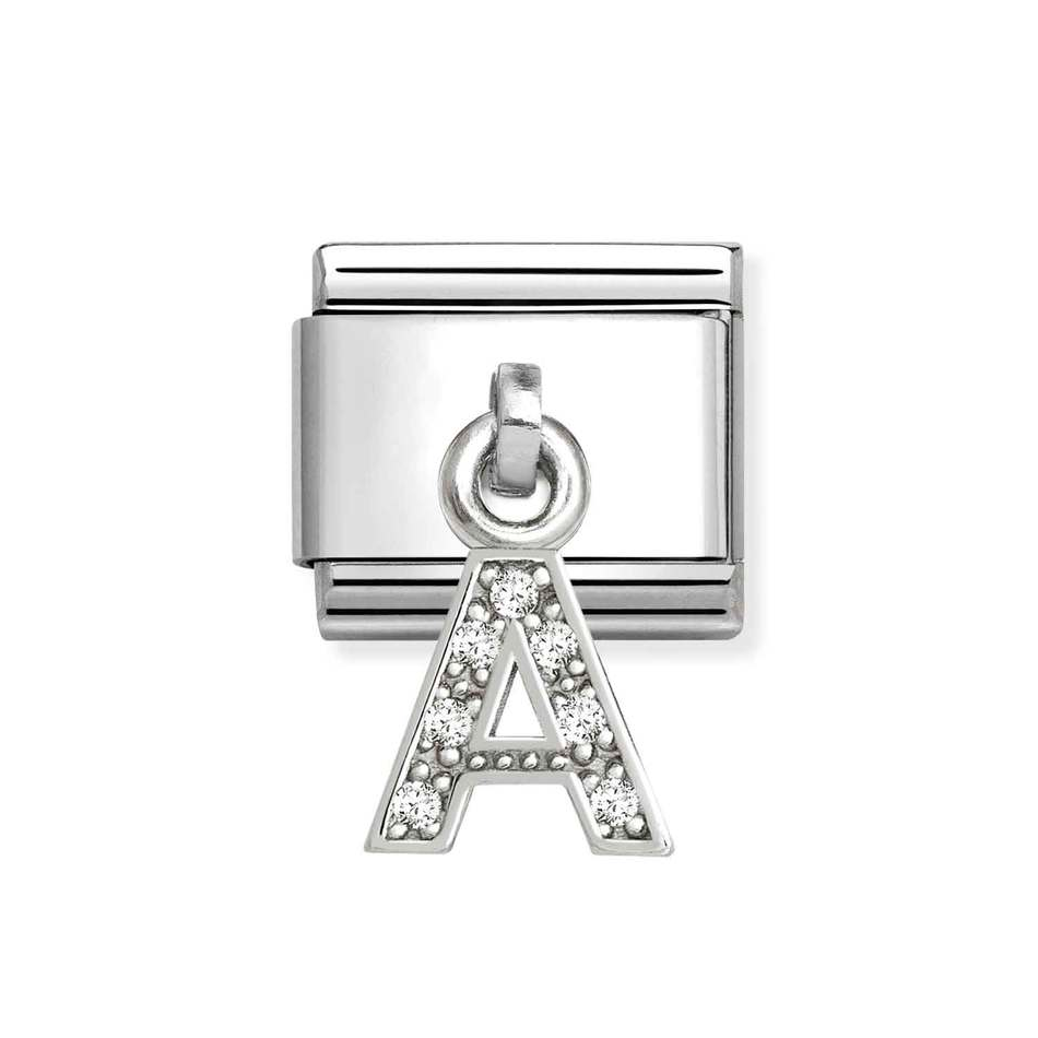 Nomination Classic Link Pendant CZ Letter A Charm in Silver