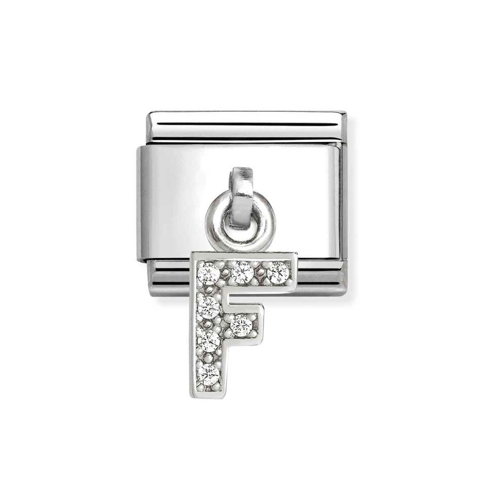 Nomination Classic Link Pendant CZ Letter F Charm in Silver