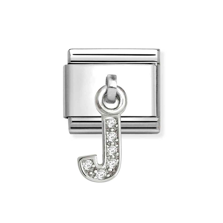 Nomination Classic Link Pendant CZ Letter J Charm in Silver