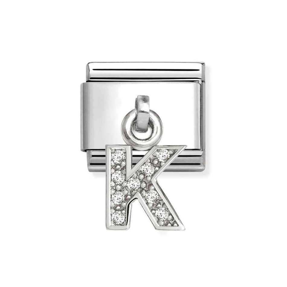 Nomination Classic Link Pendant CZ Letter K Charm in Silver