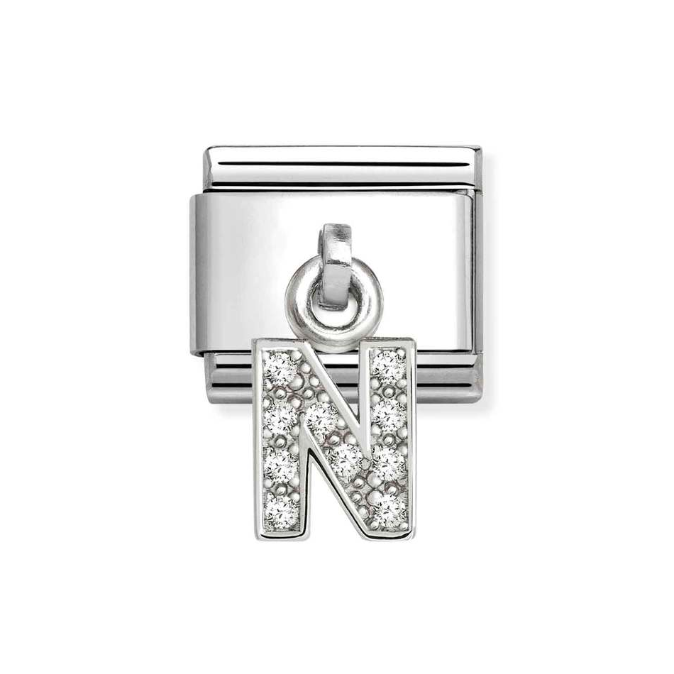 Nomination Classic Link Pendant CZ Letter N Charm in Silver