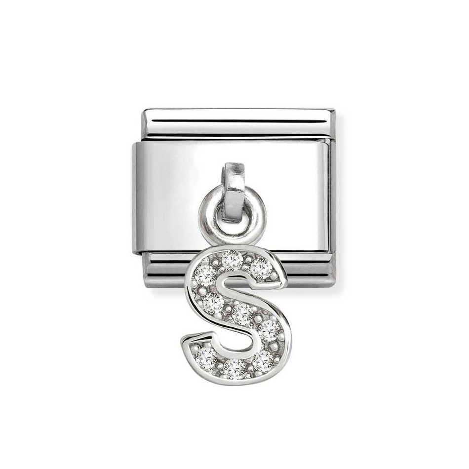 Nomination Classic Link Pendant CZ Letter S Charm in Silver