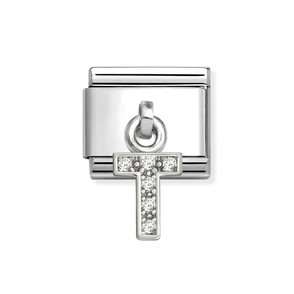 Nomination Classic Link Pendant CZ Letter T Charm in Silver