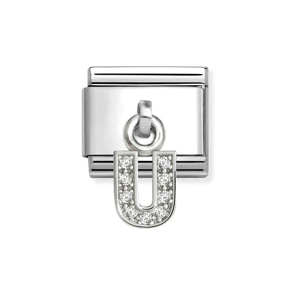 Nomination Classic Link Pendant CZ Letter U Charm in Silver