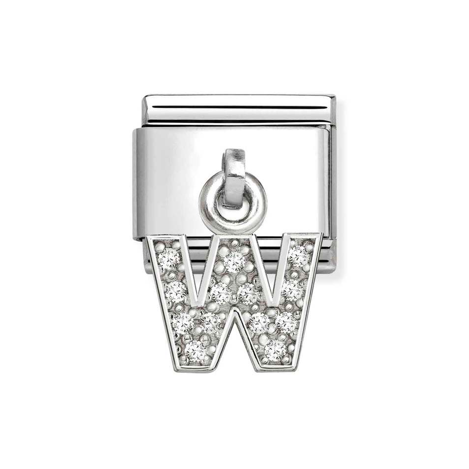 Nomination Classic Link Pendant CZ Letter W Charm in Silver