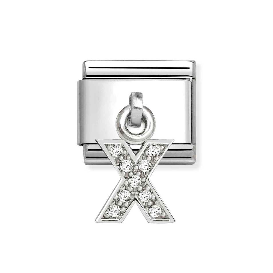 Nomination Classic Link Pendant CZ Letter X Charm in Silver