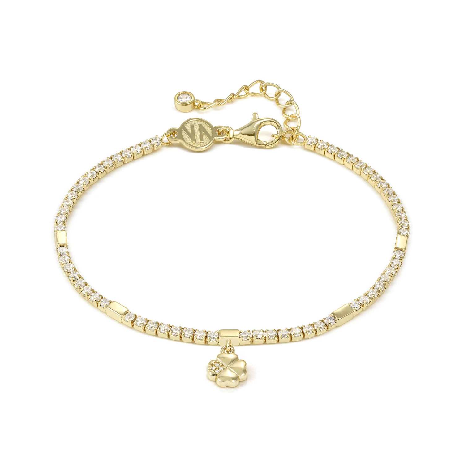 Nomination Petit Sparkle Tennis Bracelet Four Leaf Clover Pendant gold finish
