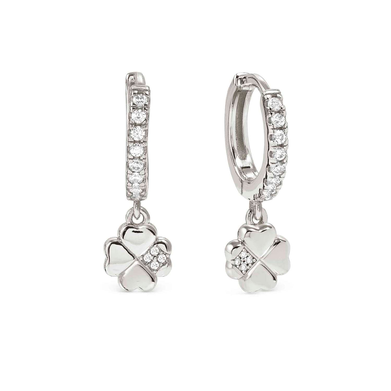 Nomination Petit Sparkle Four Leaf Clover Hoop Earrings silver