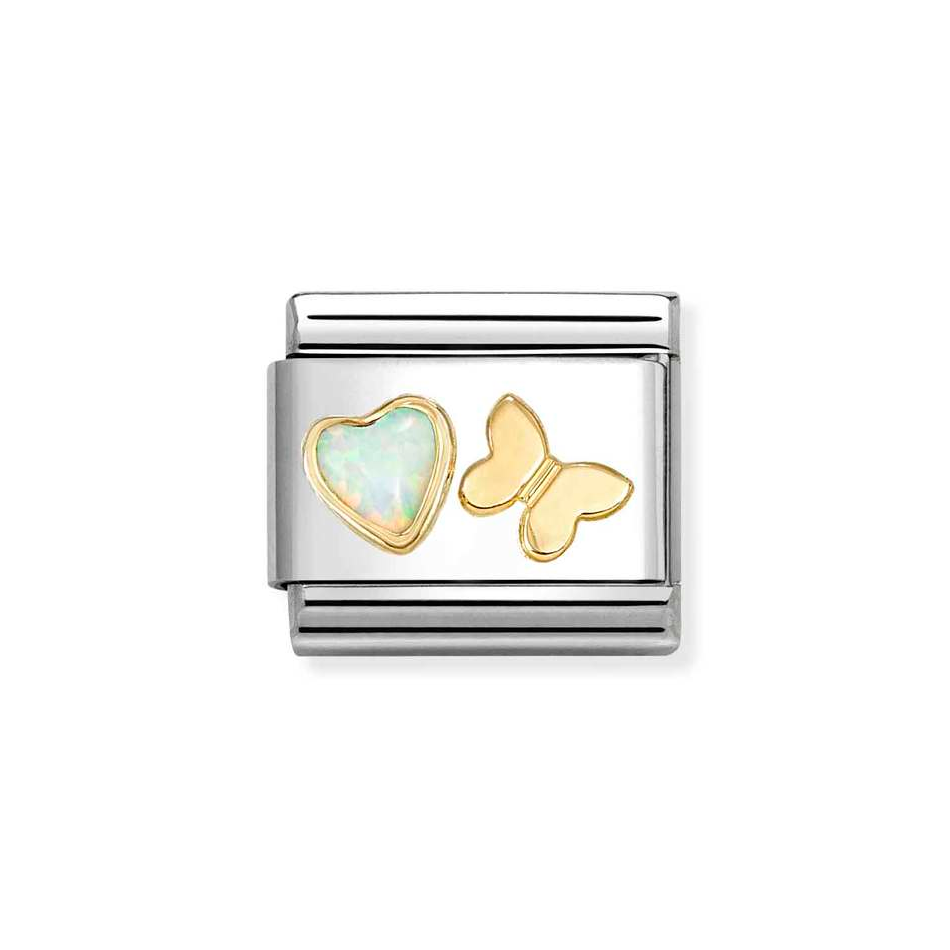 Nomination Classic White Opal Heart with Butterfly Charm in Gold