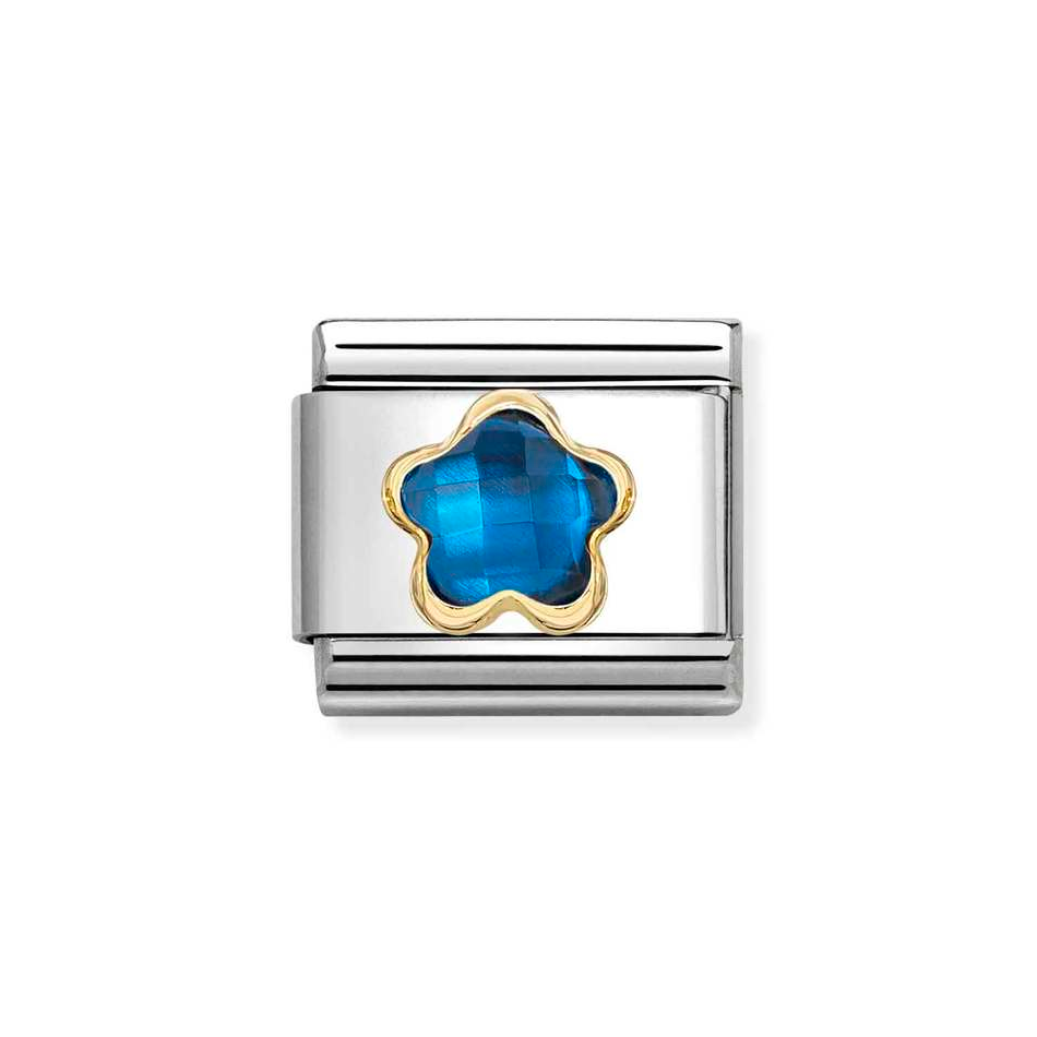 Nomination Classic Blue CZ Flower Charm in Gold