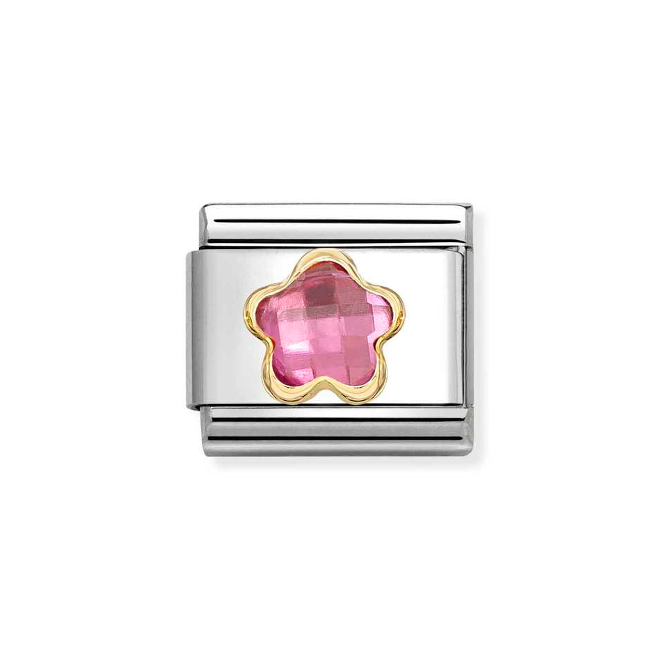 Nomination Classic Dark Pink CZ Flower Charm in Gold