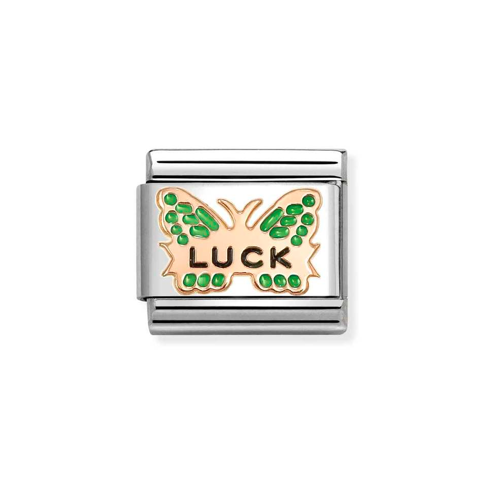 Nomination Classic Link Green Butterfly LUCK in Rose Gold