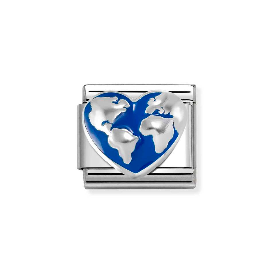 Nomination Classic Link World Map Heart Charm in Silver