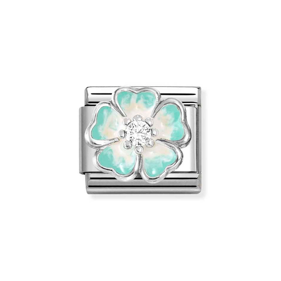 Nomination Classic Link Green Fade Flower with CZ Charm in Silver