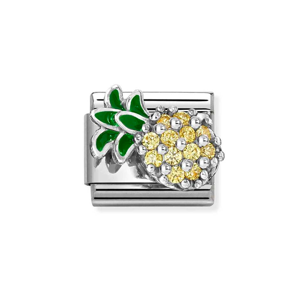 Nomination Classic Link Pineapple with Yellow CZ Charm in Silver